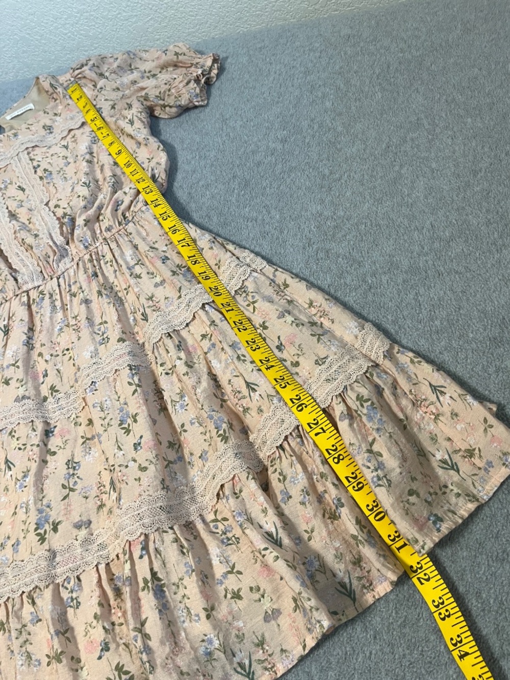 Cottagecore Kawaii Pink Floral Dress Small Petite Coquette Puff Lace Lolita - Picture 4 of 12